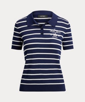 ストライプド コットンブレンド ポロ セーター