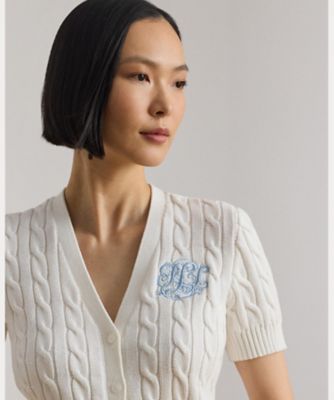 m様♡専用　POLO Ralph Lauren 半袖ニットケーブルカーディガン POLO R.LAUREN] カーディガン ケーブルニット 23SS ブルー (POLO RALPH