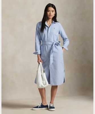 ベルテッド コットン オックスフォード シャツドレス