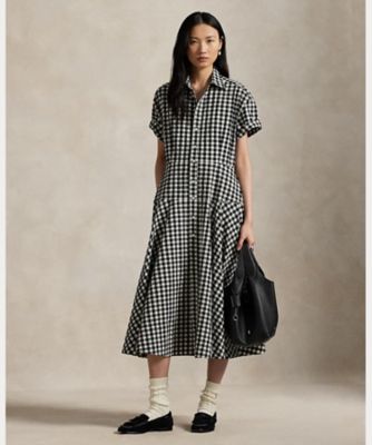 コットン シアサッカー パネルド シャツドレス