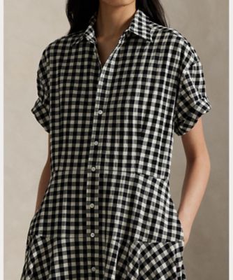 コットン シアサッカー パネルド シャツドレス