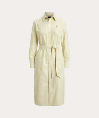 ストライプド コットン オックスフォード ベルテッド シャツドレス
