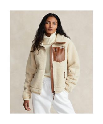 Ralph Lauren Golf レディースジャケット S ベージュ レザートリム & ハイパイル フリース ジャケット （その他