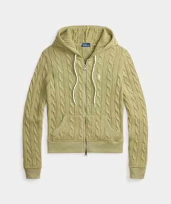 ケーブルニット コットン フルジップ フーディ