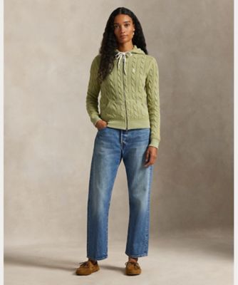 ケーブルニット コットン フルジップ フーディ