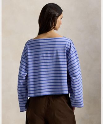 ストライプド ボートネック マリナー Tシャツ