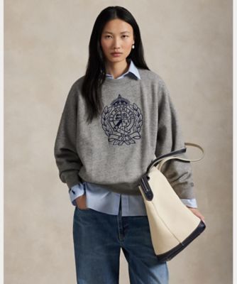 エンブロイダリークレスト フリース クルーネック