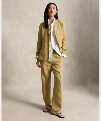 RALPH LAUREN【美品】リネン 麻 ベージュ ジャケット ワイドパンツ デラヴェ リネン リラックス ストレート パンツ