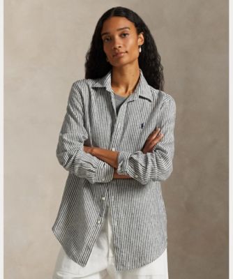 クラシック フィット ストライプド リネン シャツ