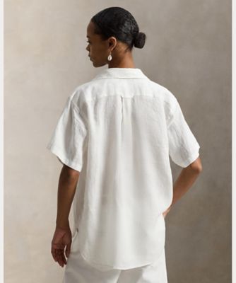 ポロ ラルフ ローレン リネン ショートスリーブ シャツ レディース 美品 オーバーサイズ フィット リネン ショートスリーブ シャツ