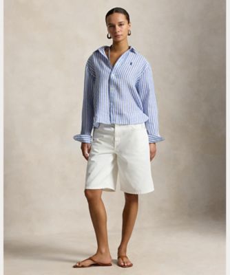 POLO RALPHLAUREN　シルク リネン ワイドショーツ 00s ポロ ラルフローレン リネン×シルクパンツ ライトカーキ W36 L32