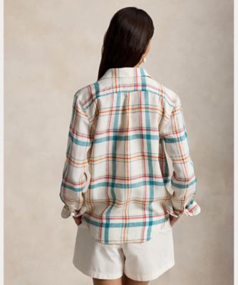 【極美品】ポロラルフローレン リネン100% チェックシャツ リラックスフィット 極美品】ポロラルフローレン リネン100% チェックシャツ リラックス