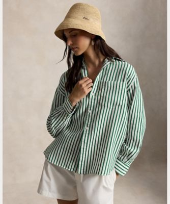 オーバーサイズ LAUREN★美品★リネンストライプシャツ RALPH POLO POLO オーバー シャツ ブラウス LAUREN（ポロ・ラルフローレン） RALPH トップス