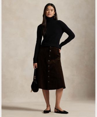 ボタンフロント コーデュロイ Aライン スカート