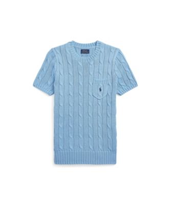 polo ケーブルニット コットン ショートスリーブ セーター-