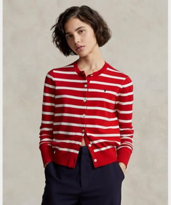 ストライプド コットンブレンド カーディガン | ファッション・服  