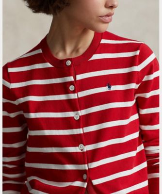 ストライプド コットンブレンド カーディガン | ファッション・服  