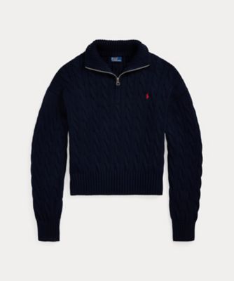 ケーブルニット コットン クォータージップ セーター