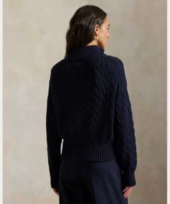 ケーブルニット コットン クォータージップ セーター