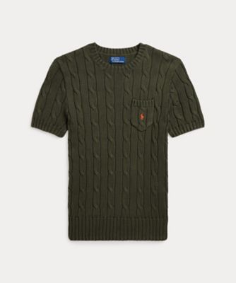 POLO RALPH LAUREN WOMENS (Women)/ポロ ラルフ ローレン ケーブルニット　コットン　ショートスリーブ　セーター　ＷＭＰＯＳＷＥＮＣ０２１１７５