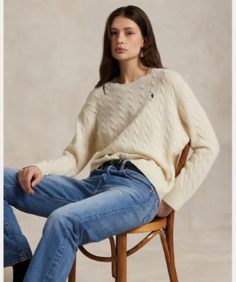 【美品】ポロラルフローレン クルーネックニット ミックスウール系 22年モデル ケーブル ウールカシミヤ クルーネック セーター