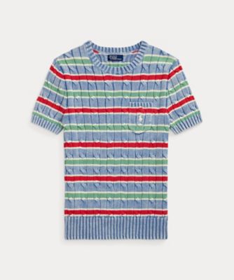 ＜POLO RALPH LAUREN WOMENS (Women)＞ストライプド　ケーブルニット　ショートスリーブ　セーター　ＷＭＰＯＳＷＥＮＣ０２１２３２