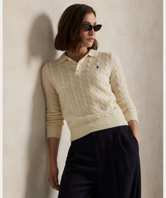 ケーブルニット ウールカシミヤ ポロ セーター