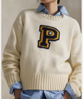 Pロゴ ウールブレンド クルーネック セーター
