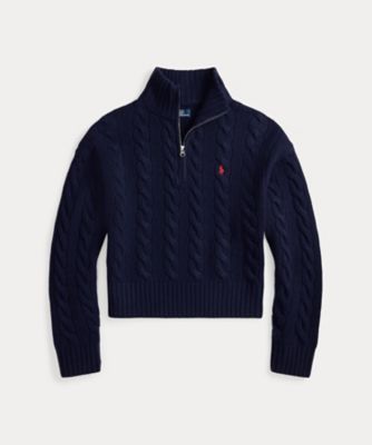 ケーブル ウールカシミヤ ハーフジップ セーター