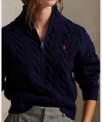 ケーブル ウールカシミヤ ハーフジップ セーター