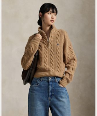 ケーブル ウールカシミヤ ハーフジップ セーター