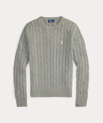 美品✨ポロラルフローレン コットンケーブルニット クルーネック ブラウン S ケーブルニット コットン クルーネック セーター