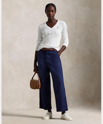 ケーブルニット コットン Vネック セーター