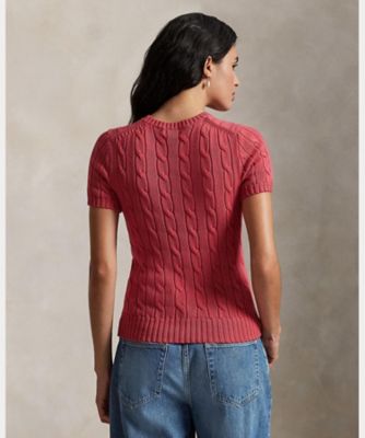 ケーブルニット コットン ショートスリーブ セーター