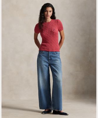 ラルフローレン ケーブルニット コットン ショートスリーブ セーター RALPH LAUREN｜ケーブルニット コットン ショートスリーブ セーター