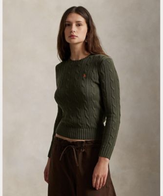 ケーブルニット コットン クルーネック セーター