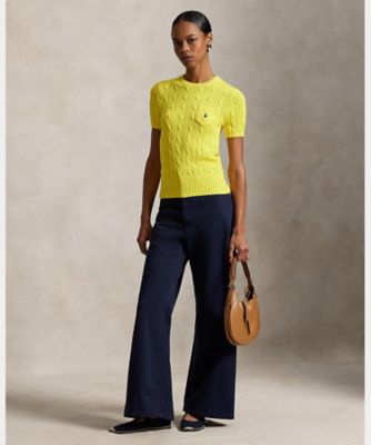 ケーブルニット コットン ショートスリーブ セーター