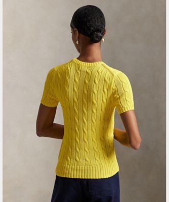 ケーブルニット コットン ショートスリーブ セーター
