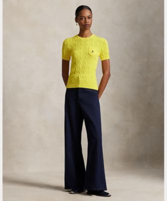 ケーブルニット コットン ショートスリーブ セーター