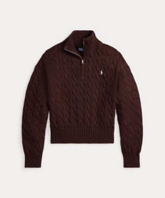 ケーブルニット コットン クォータージップ セーター