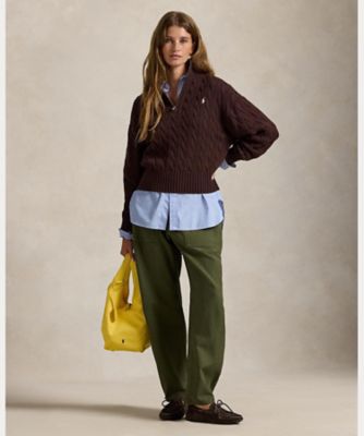 ケーブルニット コットン クォータージップ セーター