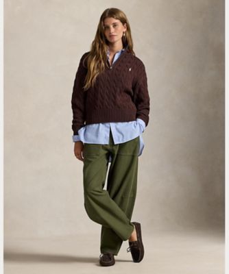 ケーブルニット コットン クォータージップ セーター