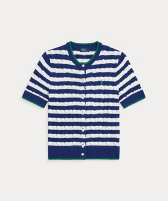 ＜POLO RALPH LAUREN WOMENS (Women)＞ストライプド　ケーブルニット　ショートスリーブ　カーディガン