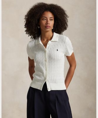 ラルフローレン　ケーブル コットン ショートスリーブ Polo カーディガン RALPH LAUREN｜ケーブル コットン ショートスリーブ Polo