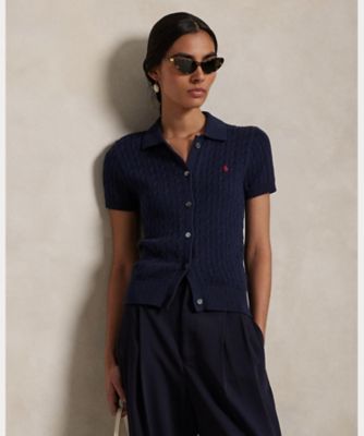 週末セールPOLOカーディガンケーブルコットン ショートスリーブポロカーディガン ケーブル コットン ショートスリーブ Polo カーディガン