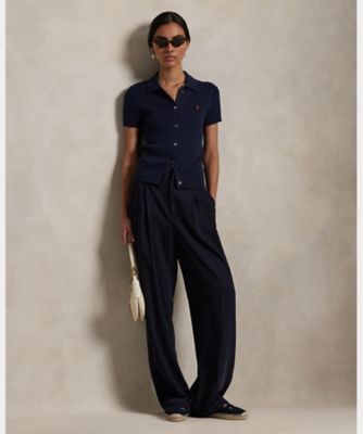 ポロ ラルフ ローレン POLO RALPH LAUREN ケーブル コットン ショートスリーブ Polo カーディガン （400ブルー） RALPH LAUREN｜ケーブル コットン ショートスリーブ Polo