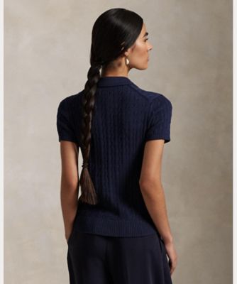 ポロ ラルフ ローレン POLO RALPH LAUREN ケーブル コットン ショートスリーブ Polo カーディガン （400ブルー） RALPH LAUREN｜ケーブル コットン ショートスリーブ Polo
