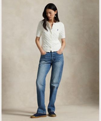 今期polo ralph lauren コットン ショートスリーブ カーディガン ケーブルニット コットン ショートスリーブ カーディガン