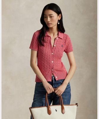 ケーブル　コットン　ショートスリーブ　Ｐｏｌｏ　カーディガン　ＷＭＰＯＳＷＥＮＤＷ２０３９３