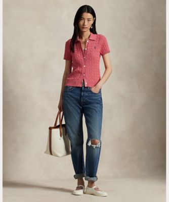 ケーブル　コットン　ショートスリーブ　Ｐｏｌｏ　カーディガン　ＷＭＰＯＳＷＥＮＤＷ２０３９３